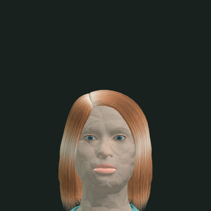 Native face crop of the 3,600-triangle nurse brow: two thin strawberry-blond arches above the eyes, hair-matched, not filled.