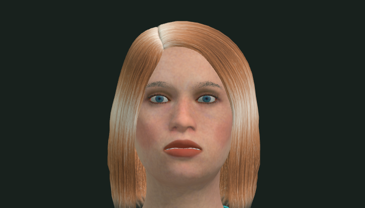 Native 1:1 face crop of the F1 bump 0.4 scratch bake, not upscaled: smooth cheeks with no mosaic facets.