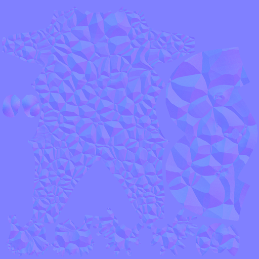Skin normal-map bake, old ramp constants: large, hard-edged flat facets.