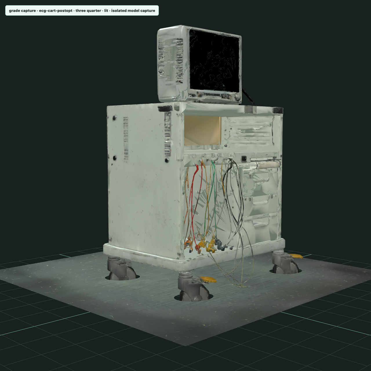 ECG cart generated by TRELLIS, lit three-quarter render