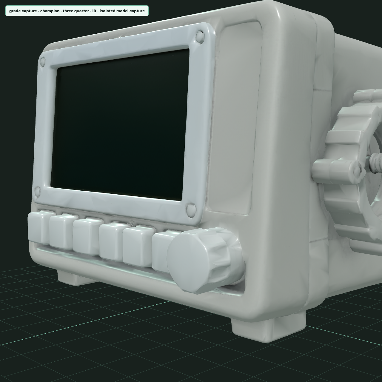 Isolated three-quarter lit grade of the 80k IV-pump champion: screen well, six buttons, knob, side C-clamp
