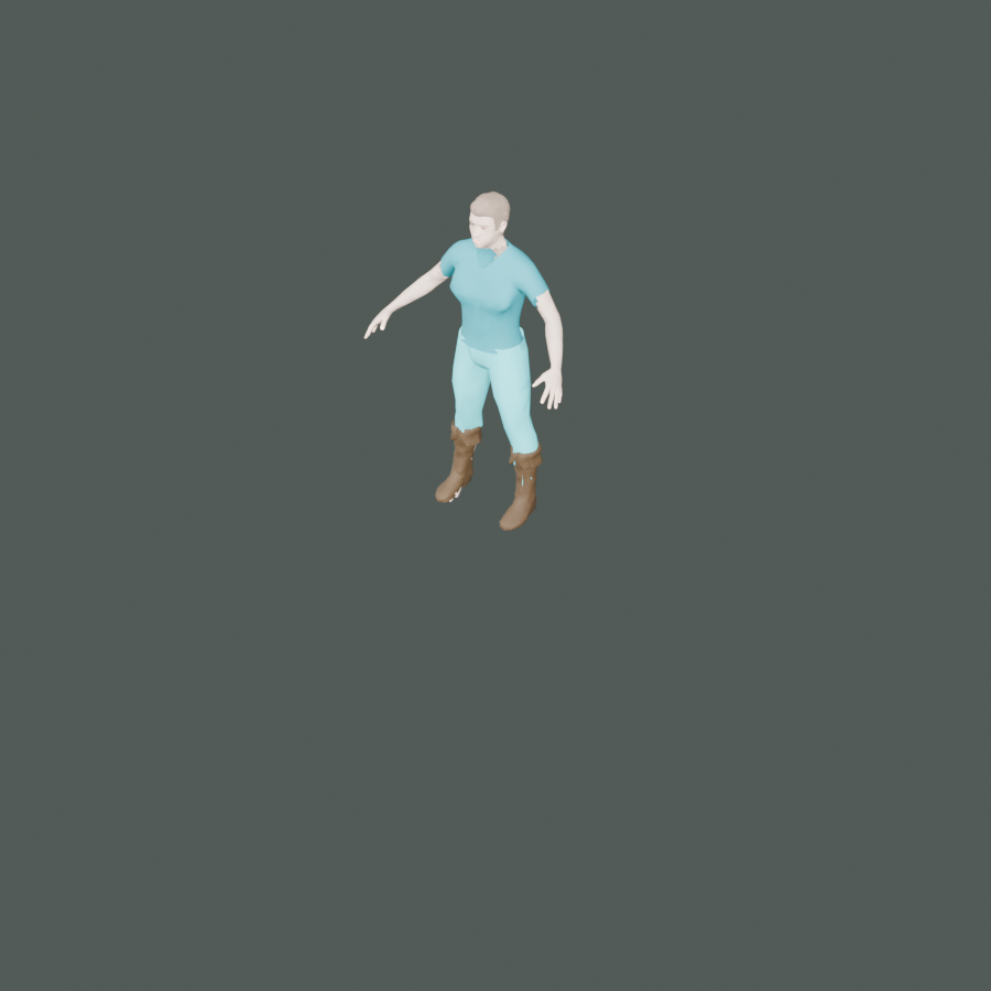 Paediatric nurse humanoid in light-blue scrubs and brown boots, standing in an A-pose, rendered alone after decimation.